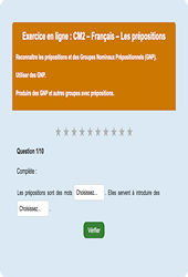 Leçon, exercice et évaluation :<br/> Les prépositions - Fiches  - Exercice en ligne : 5eme Primaire