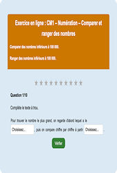 Leçon, exercice et évaluation :<br/> Comparer et ranger des nombres inférieurs à 100 000 - Fiches  - Exercice en ligne : 4eme Primaire