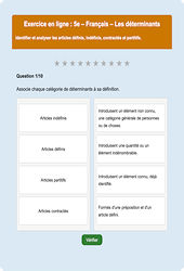 Cours et exercice : Les déterminants - Fiches  - Exercice en ligne (1) : 1ere Secondaire