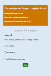 Leçon, exercice et évaluation :<br/> La polysémie des mots - Fiches  - Exercice en ligne : 6eme Primaire
