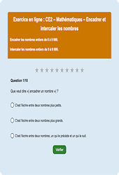 Leçon, exercice et évaluation :<br/> Encadrer et intercaler les nombres jusqu'à 9999 - Fiches  - Exercice en ligne : 3eme Primaire