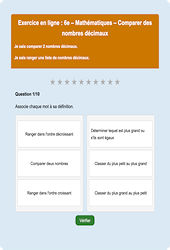 Comparer des nombres décimaux - Fiches Exercice en ligne  - Fiches Mathématiques - Nombres et calculs : 6eme Primaire