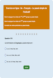 Leçon, exercice et évaluation :<br/> Le passé simple - Fiches  - Exercice en ligne : 6eme Primaire