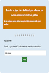 Leçon, exercice et évaluation :<br/> Repérer un nombre décimal sur une droite graduée - Fiches  - Exercice en ligne : 6eme Primaire