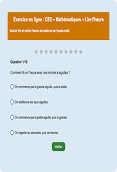 Lire l’heure - Mathématiques  - exercice en ligne (1) : 3eme Primaire