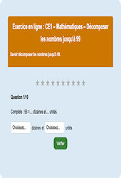 Leçon, exercice et évaluation :<br/> Décomposer les nombres jusqu'à 99 - Fiches  - Exercice en ligne : 2eme Primaire