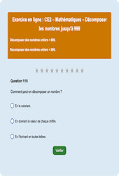 Décomposer les nombres jusqu'à 999 - Fiches Exercice en ligne  - Fiches Mathématiques - Numération : 3eme Primaire