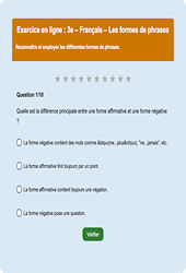 Les formes de phrases - Fiches Exercice en ligne  - Fiches Français - Grammaire : 3eme Secondaire