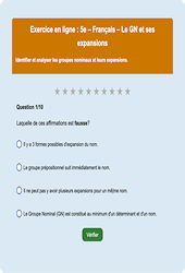 Groupe nominal et ses expansions - Fiches Exercice en ligne  - Fiches Français - Grammaire : 1ere Secondaire
