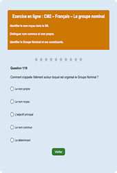 Leçon, exercice et évaluation :<br/> Le groupe nominal - Fiches  - Exercice en ligne : 5eme Primaire