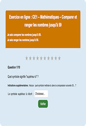 Comparer et ranger les nombres jusqu'à 59 - Fiches Exercice en ligne  - Fiches Mathématiques - Numération : 2eme Primaire