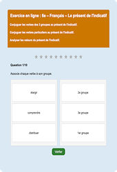 Leçon, exercice et évaluation :<br/> Le présent de l'indicatif - Fiches  - Exercice en ligne : 6eme Primaire