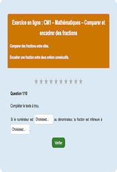Leçon, exercice et évaluation :<br/> Comparer et encadrer des fractions - Fiches  - Exercice en ligne : 4eme Primaire