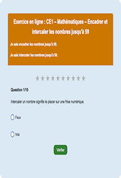 Leçon, exercice et évaluation :<br/> Encadrer et intercaler les nombres jusqu'à 59 - Fiches  - Exercice en ligne : 2eme Primaire