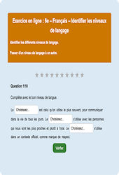 Leçon, exercice et évaluation :<br/> Niveau de langue - Fiches  - Exercice en ligne : 6eme Primaire