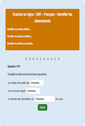 Leçon, exercice et évaluation :<br/> Les déterminants - Fiches  - Exercice en ligne : 4eme Primaire