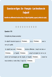 Cours et exercice : Les fonctions de l'adjectif - Fiches  - Exercice en ligne : 1ere Secondaire
