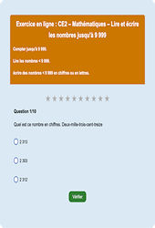 Leçon, exercice et évaluation :<br/> Lire / écrire - Nombres entiers < 10 000 - Fiches  - Exercice en ligne : 3eme Primaire