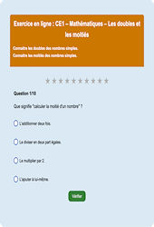 Les doubles et les moitiés - Fiches Exercice en ligne  - Fiches Mathématiques - Calculs : 2eme Primaire