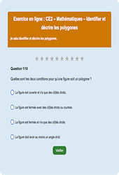 Leçon, exercice et évaluation :<br/> Identifier et décrire les polygones - Fiches  - Exercice en ligne : 3eme Primaire