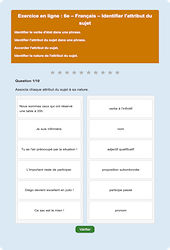 Identifier l'attribut du sujet - Fiches Exercice en ligne  - Fiches Français - Orthographe : 6eme Primaire