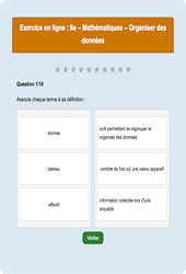 Organiser des données - Fiches Exercice en ligne  - Fiches Mathématiques - Organisation et gestion des données : 6eme Primaire