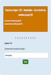 Leçon, exercice et évaluation :<br/> Lire et écrire les nombres jusqu'à 99 - Fiches  - Exercice en ligne : 2eme Primaire
