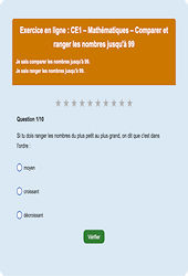 Comparer et ranger les nombres jusqu'à 99 - Fiches Exercice en ligne  - Fiches Mathématiques - Numération : 2eme Primaire