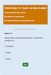 Leçon, exercice et évaluation :<br/> Présent de l'indicatif - Fiches  - Exercice en ligne : 6eme Primaire