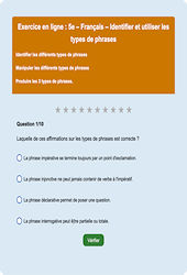 Cours et exercice : Les types de phrases - Fiches  - Exercice en ligne : 1ere Secondaire
