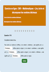 Lire, écrire et décomposer les nombres décimaux - Fiches Exercice en ligne  - Fiches Mathématiques - Numération : 4eme Primaire