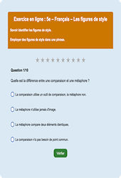 Les figures de style - Fiches Exercice en ligne  - Fiches Français - Vocabulaire / Lexique : 1ere Secondaire