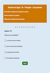 Cours et exercice : Les pronoms - Fiches  - Exercice en ligne : 3eme Secondaire