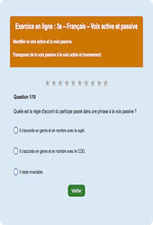 Voix active et passive - Fiches Exercice en ligne  - Fiches Français - Grammaire : 3eme Secondaire