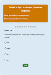 Cours et exercice : Les verbes pronominaux - Fiches  - Exercice en ligne : 3eme Secondaire