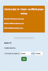 Leçon, exercice et évaluation :<br/> Les différents groupes nominaux - Fiches  - Exercice en ligne : 6eme Primaire