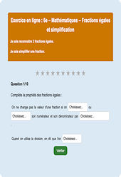 Fractions égales - Fiches Exercice en ligne  - Fiches Mathématiques - Nombres et calculs : 6eme Primaire