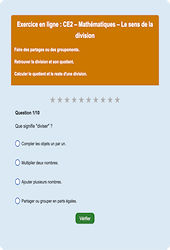 Leçon, exercice et évaluation :<br/> Le sens de la division - Fiches  - Exercice en ligne : 3eme Primaire