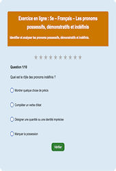 Cours et exercice : Les pronoms possessifs, démonstratifs et indéfinis - Fiches  - Exercice en ligne : 1ere Secondaire