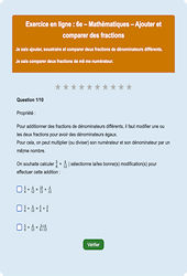 Addition et soustraction de fractions - Fiches Exercice en ligne  - Fiches Mathématiques - Nombres et calculs : 6eme Primaire