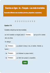 Cours et exercice : Mots outils, invariables - Fiches  - Exercice en ligne : 2eme Secondaire