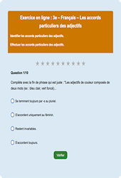 Accord de l'adjectif qualificatif - Fiches Exercice en ligne  - Fiches Français - Orthographe : 3eme Secondaire
