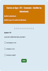 Leçon, exercice et évaluation :<br/> Identifier les déterminants - Fiches  - Exercice en ligne : 2eme Primaire