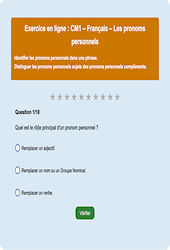 Les pronoms personnels - Fiches Exercice en ligne  - Fiches Français - Grammaire : 4eme Primaire