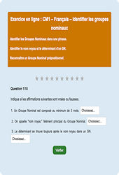 Leçon, exercice et évaluation :<br/> Groupe nominal - Fiches  - Exercice en ligne : 4eme Primaire