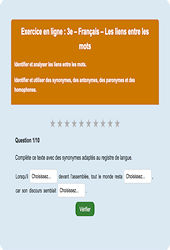 Les liens entre les mots - Fiches  - Exercice en ligne : 3eme Secondaire
