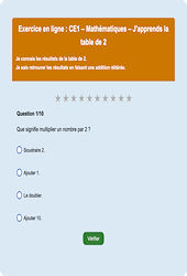 Table de 2 - Tables de multiplication - Fiches Exercice en ligne  - Fiches Mathématiques - Calculs : 2eme Primaire