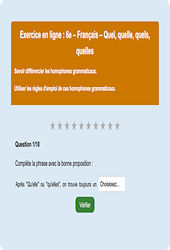 Homonymes, homophones - Fiches Exercice en ligne  - Fiches Français - Orthographe : 6eme Primaire