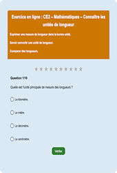 Leçon, exercice et évaluation :<br/> Longueur cm, m, km - Fiches  - Exercice en ligne : 3eme Primaire