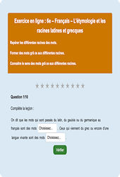 L'étymologie - Fiches Exercice en ligne  - Fiches Français - Vocabulaire / Lexique : 6eme Primaire